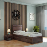 Livinn Solid Sheesham Wood Single Bed With Two Drawers (Walnut Finish)